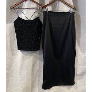 Vintage Byer Too 2 Piece Homecoming Set Black Sparkle Side Slit 90s Size 13‎